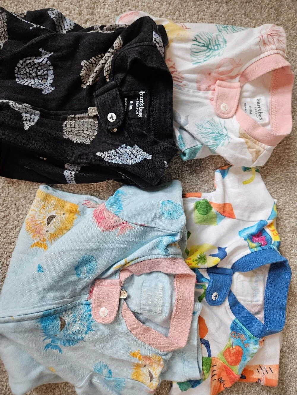 Burts Bees Baby Short Sleeve Romper Pajamas Bundle Of 4 - Assorted Size 6-9 M